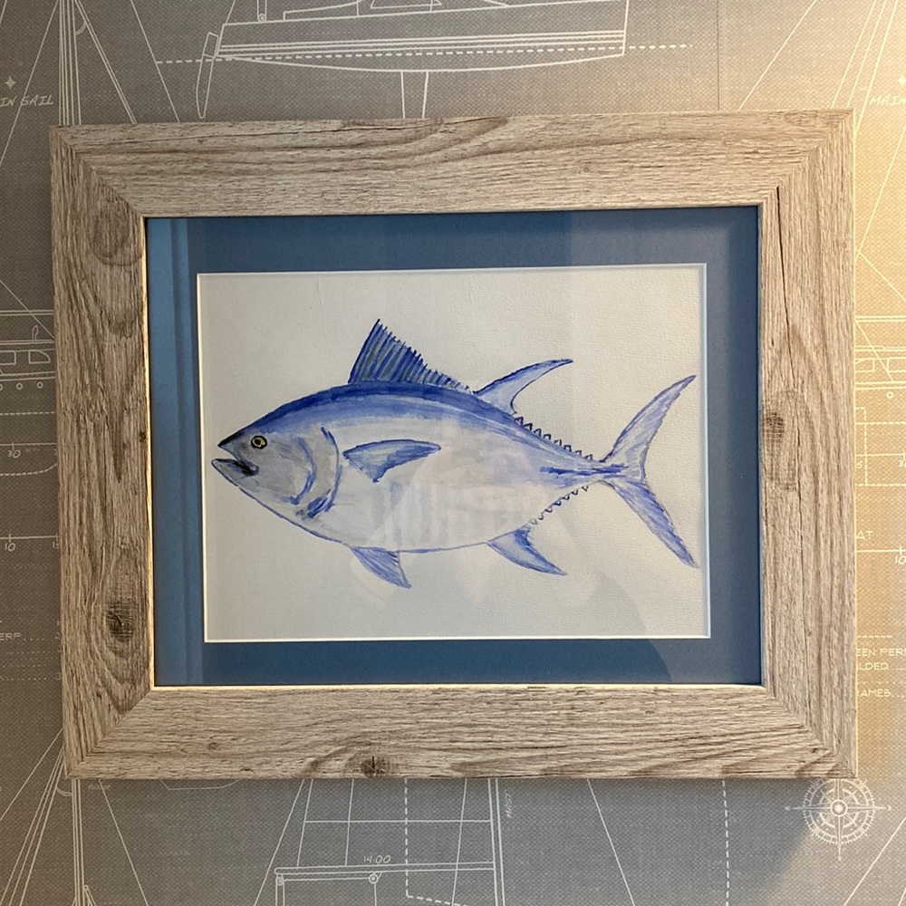 Beautiful Bluefish Watercolor and Custom Frame